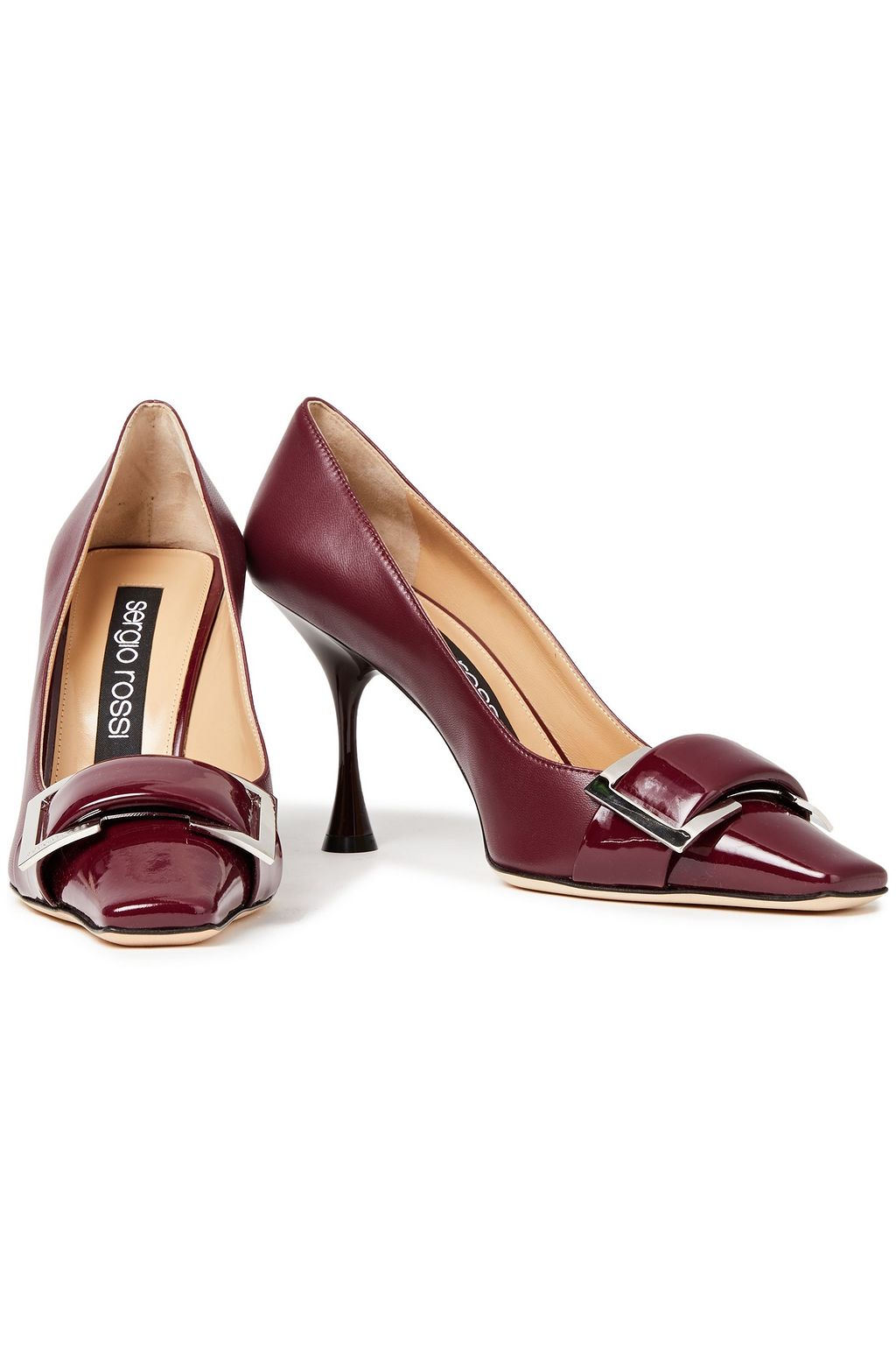 SERGIO ROSSI Vernice buckled smooth and patent-leather pumps