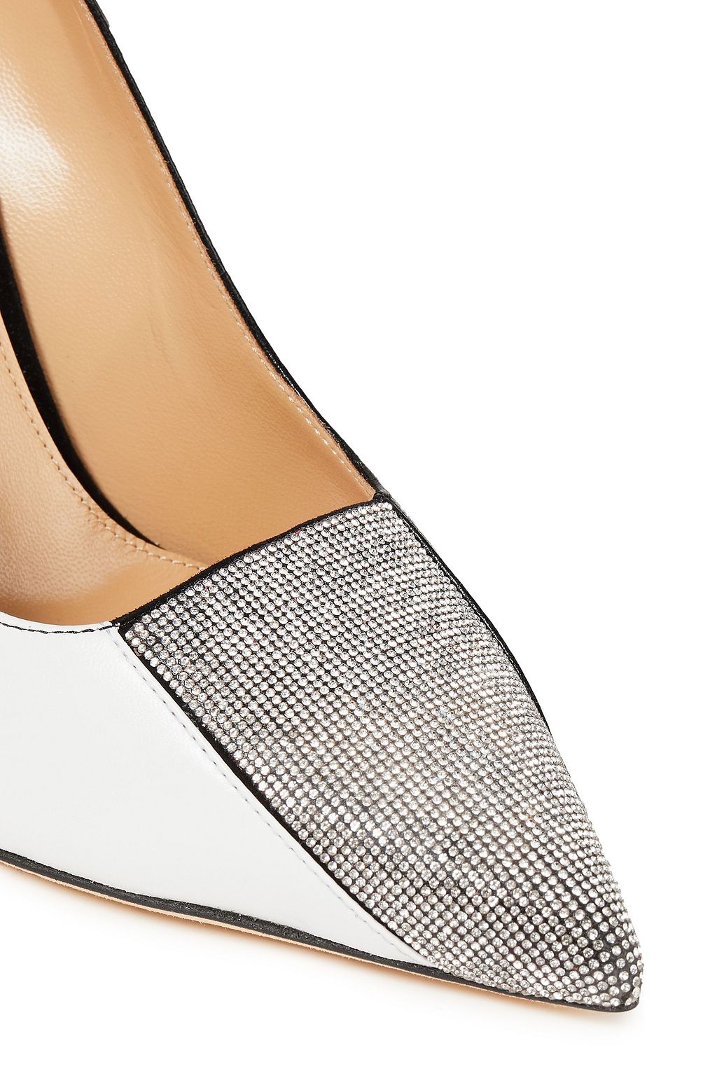 SERGIO ROSSI Embellished paneled leather and suede pumps
