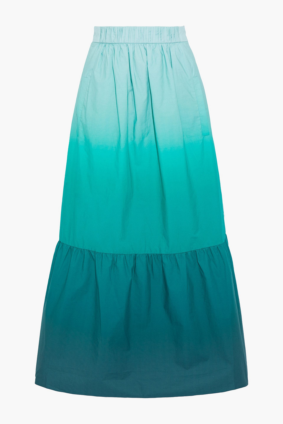 tibi - gathered dégradé cotton-poplin midi skirt - blue - us 8