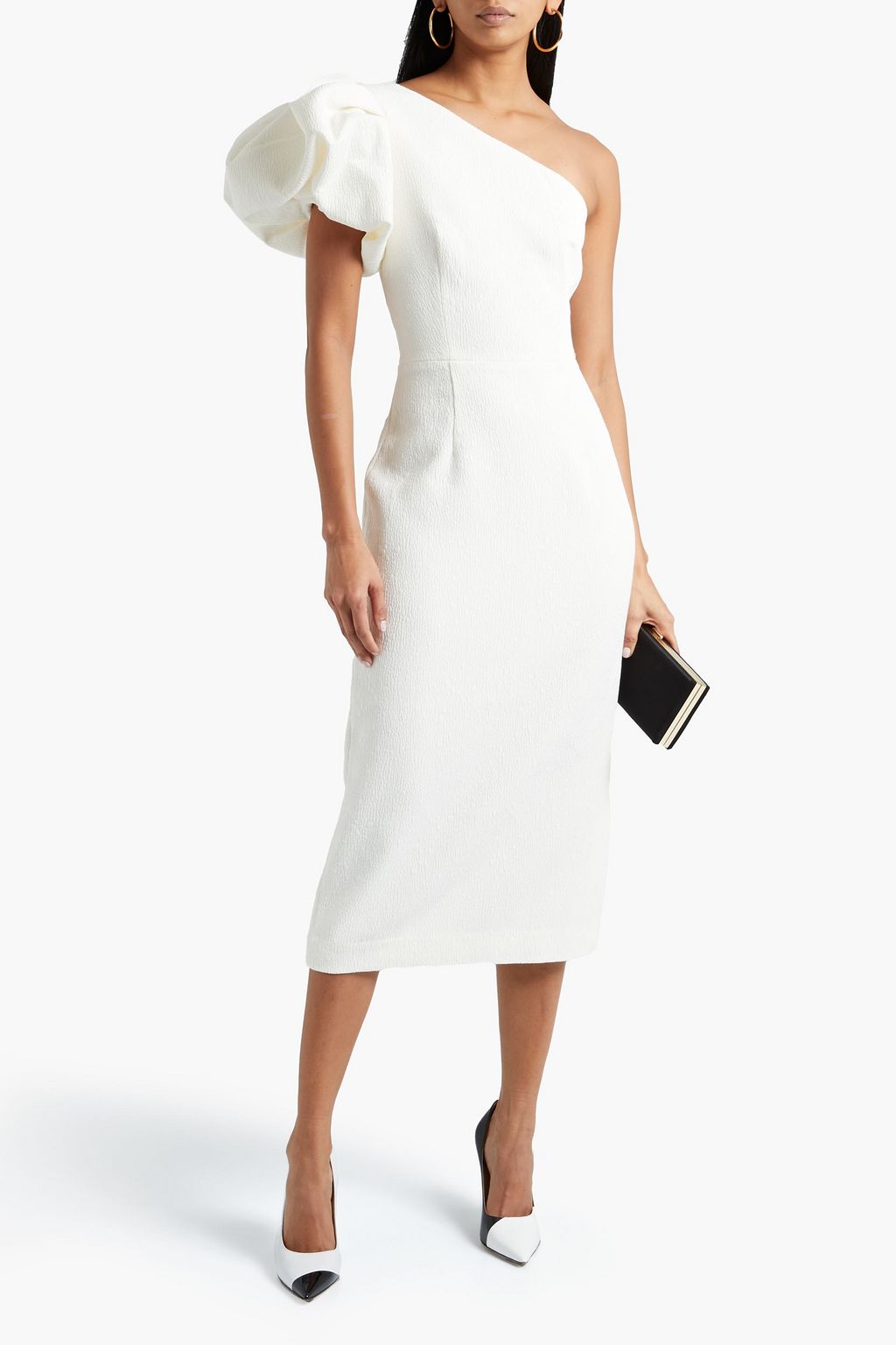 REBECCA VALLANCE Andie one-shoulder cloqué midi dress