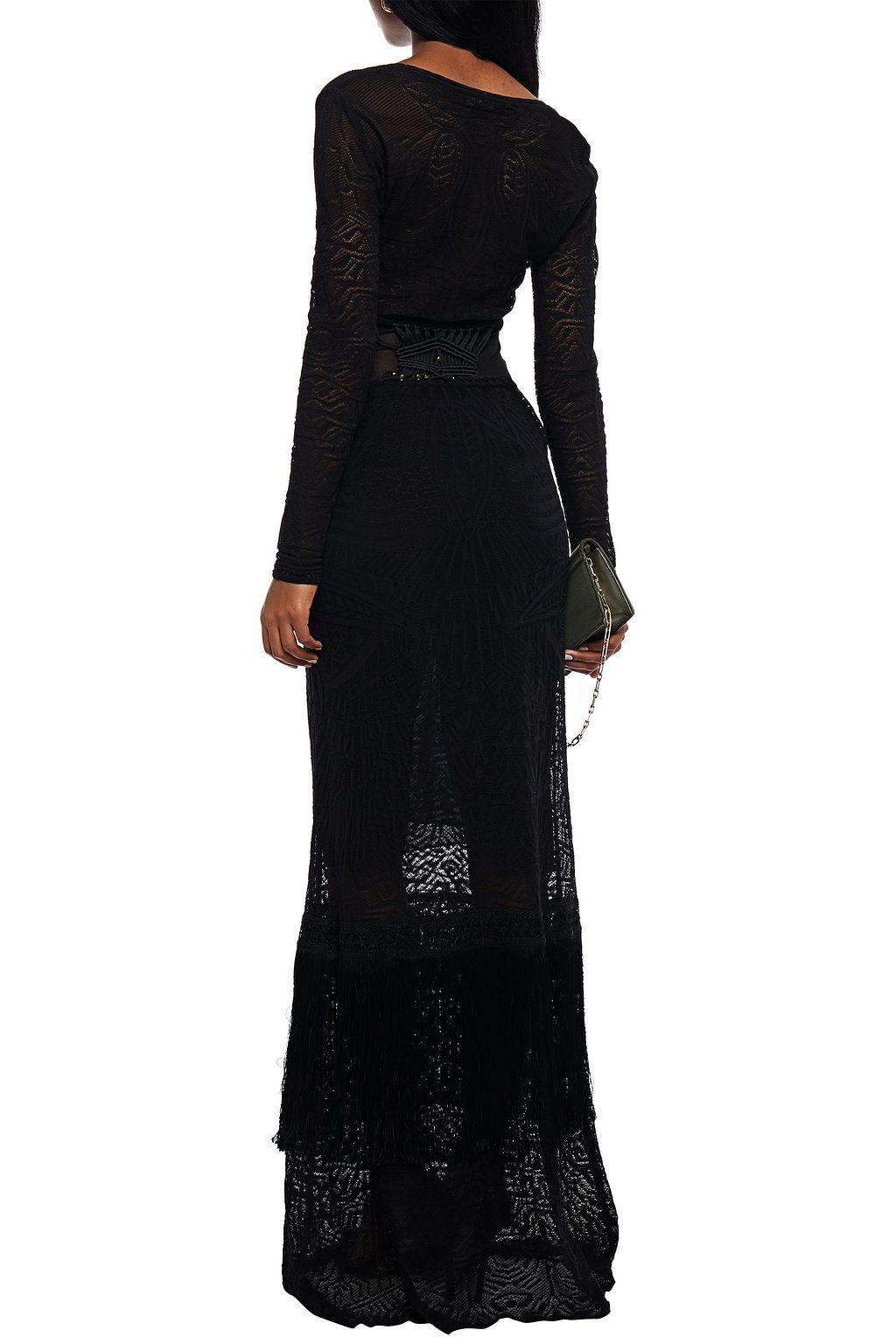 ROBERTO CAVALLI Embellished crochet-knit and tulle maxi dress