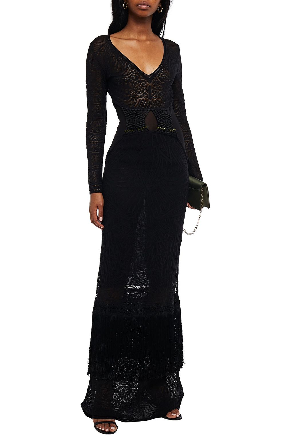 ROBERTO CAVALLI Embellished crochet-knit and tulle maxi dress