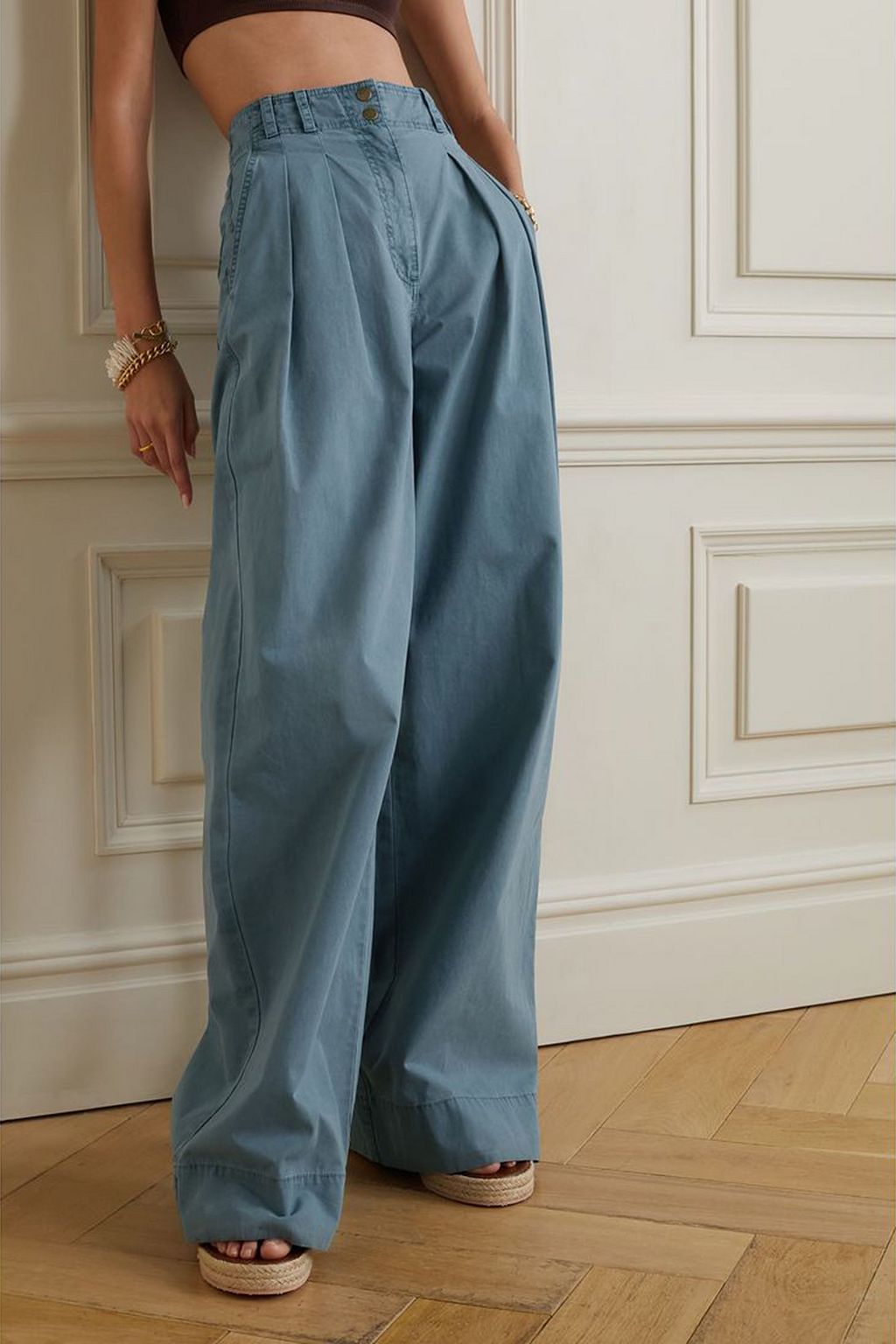 ULLA JOHNSON Claude pleated cotton-canvas wide-leg pants