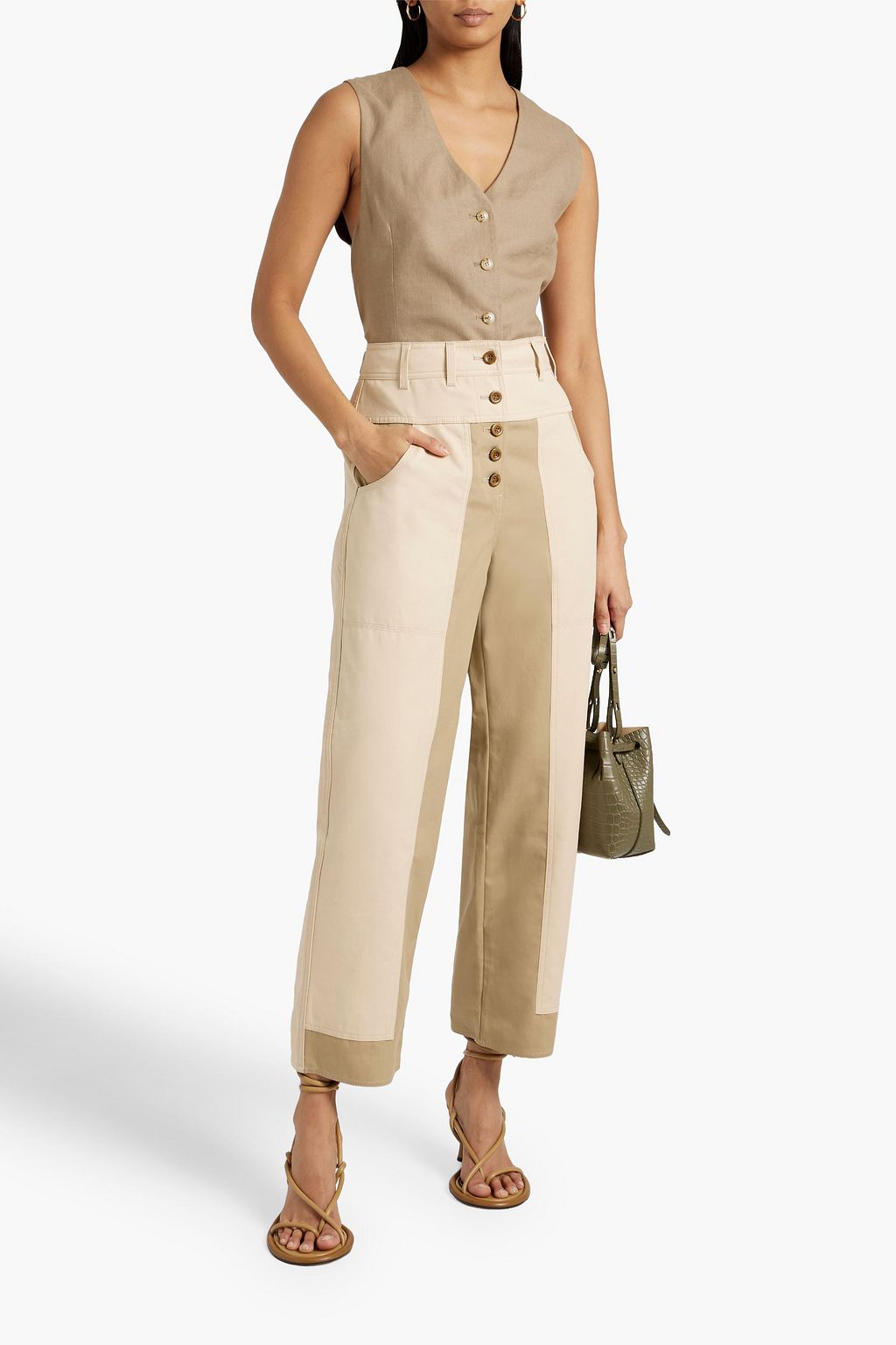 ULLA JOHNSON August two-tone cotton-twill straight-leg pants