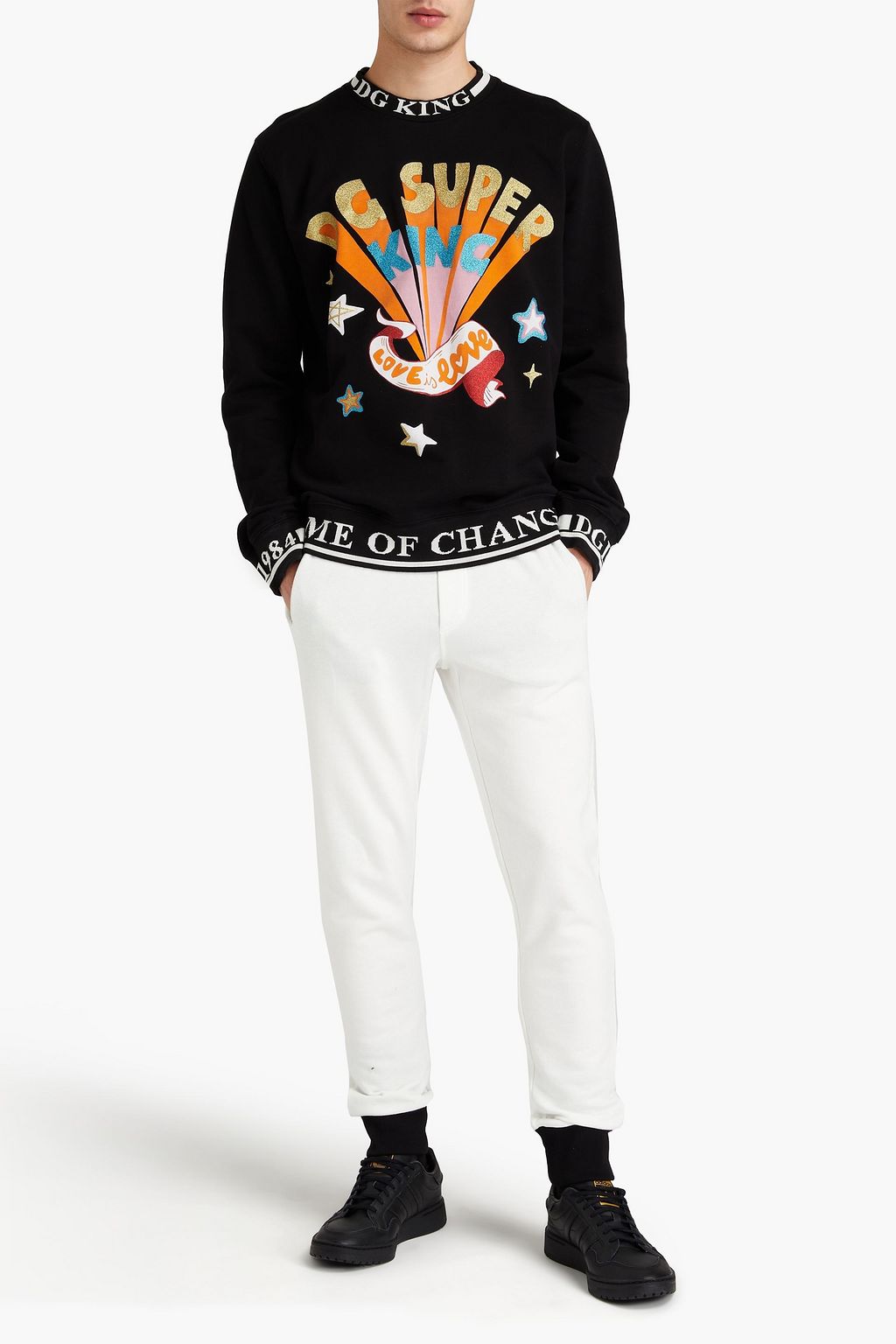 DOLCE & GABBANA Two-tone French cotton-terry sweatpants