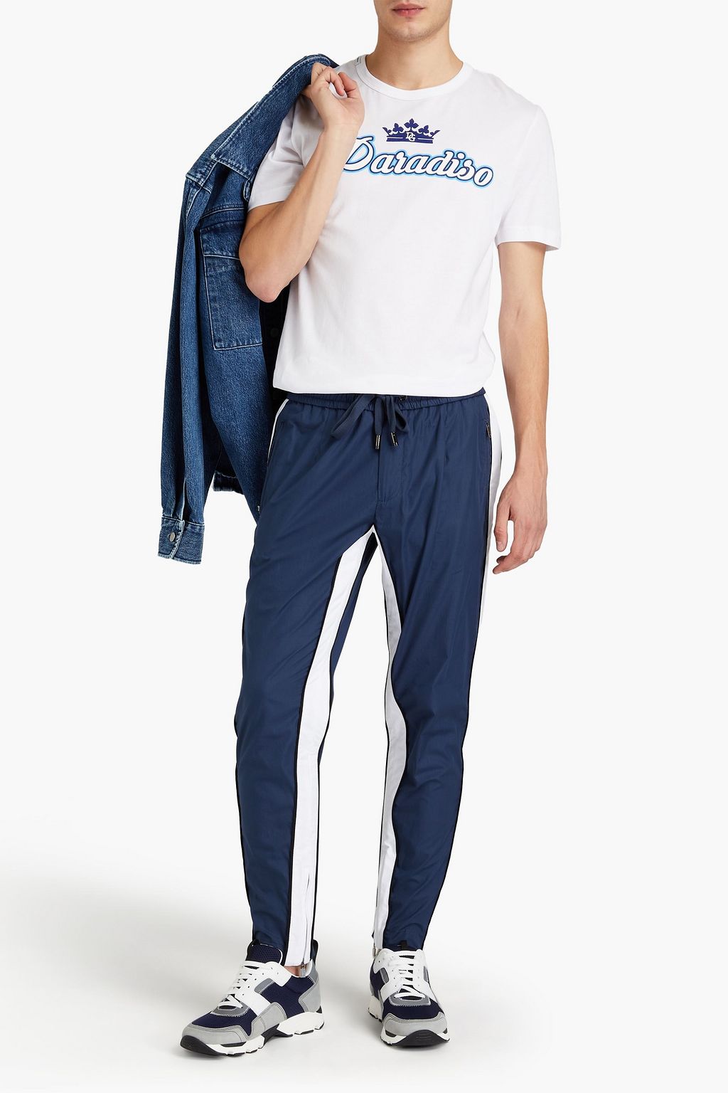 DOLCE&GABBANA Tapered striped cotton-poplin track pants