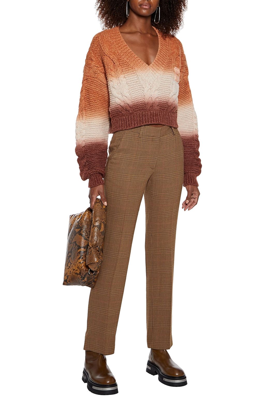 OFF-WHITE™ Cropped dégradé cable-knit wool and cashmere-blend sweater