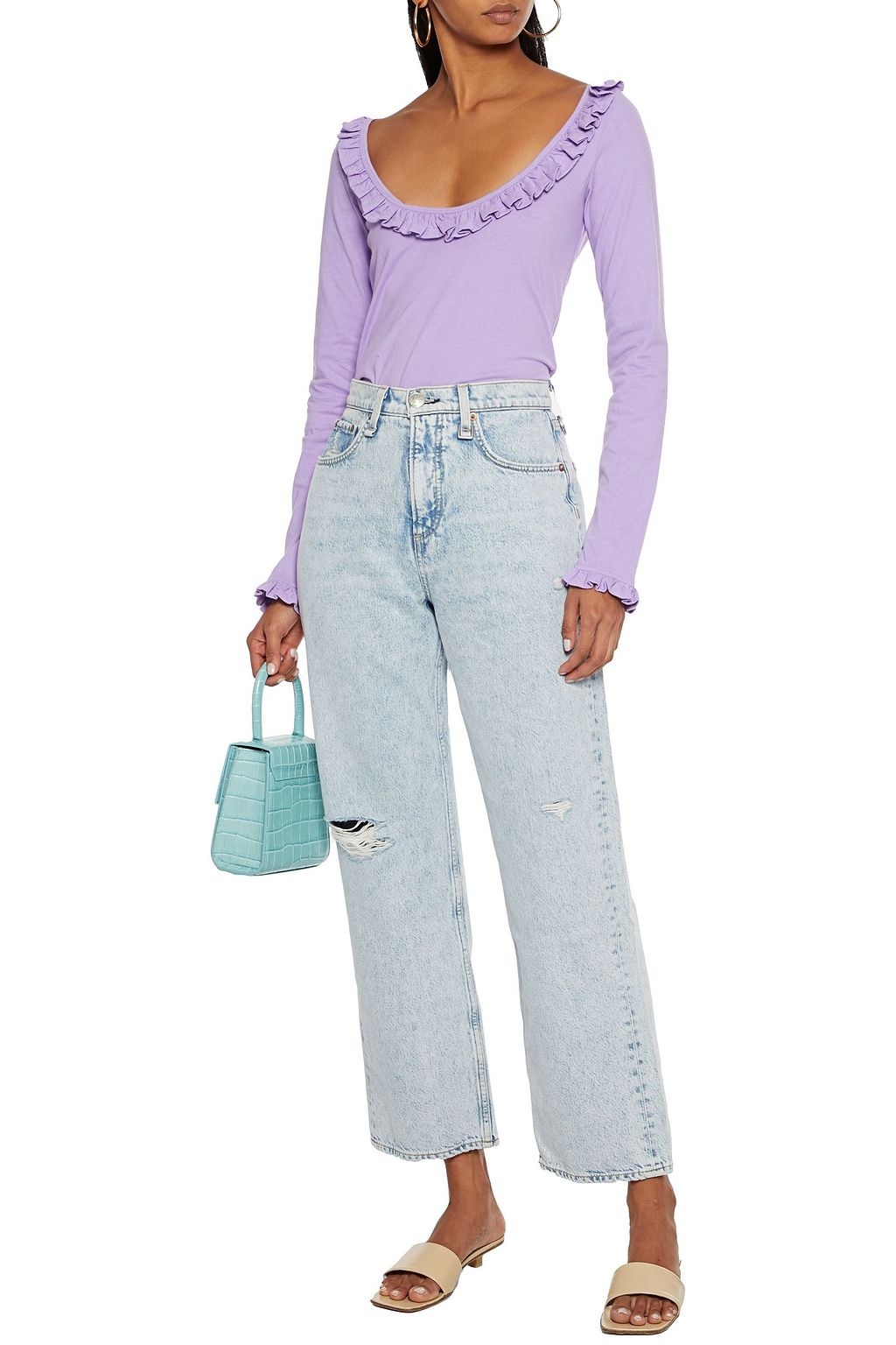 CAROLINE CONSTAS Kenzie ruffle-trimmed cotton-jersey top