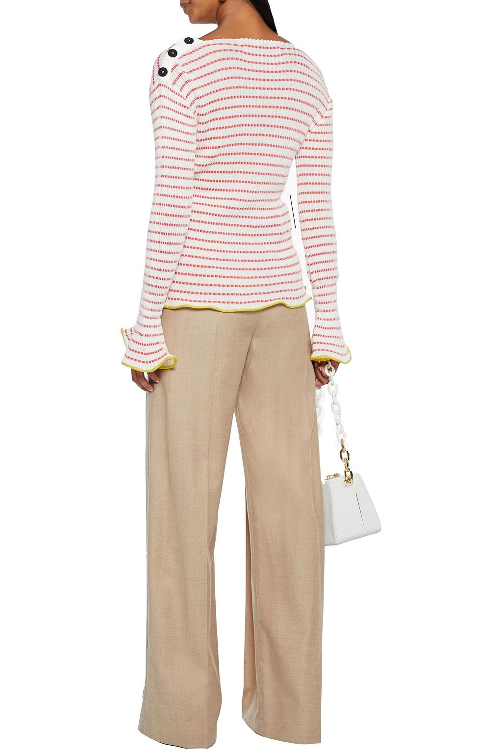 ROLAND MOURET Eldin button-detailed striped ribbed-knit top