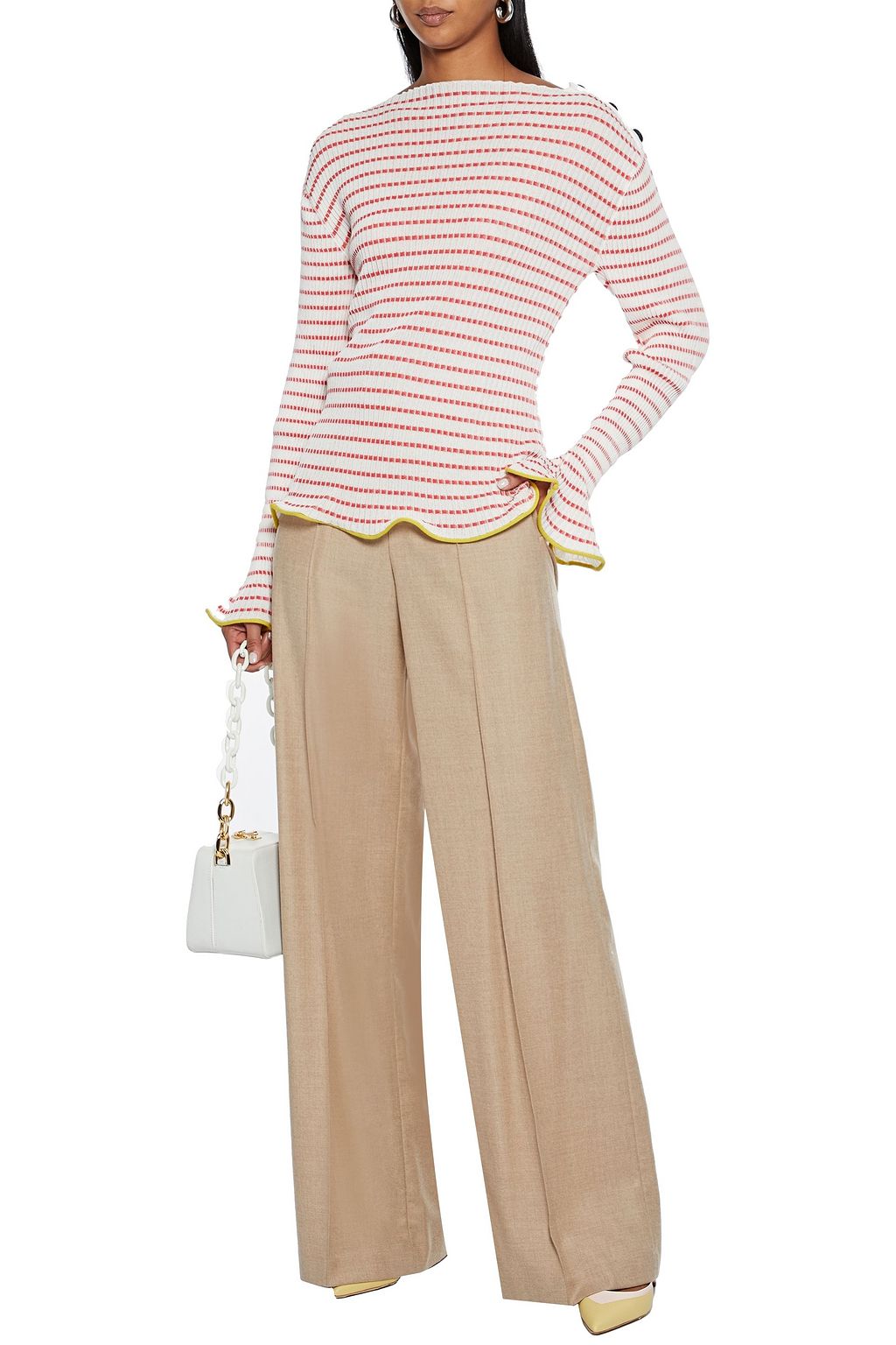 ROLAND MOURET Eldin button-detailed striped ribbed-knit top
