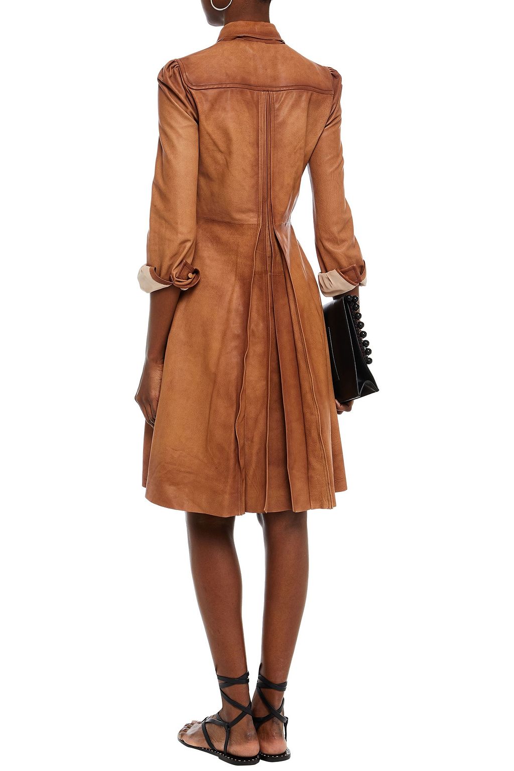 VALENTINO GARAVANI Pussy-bow pleated leather shirt dress