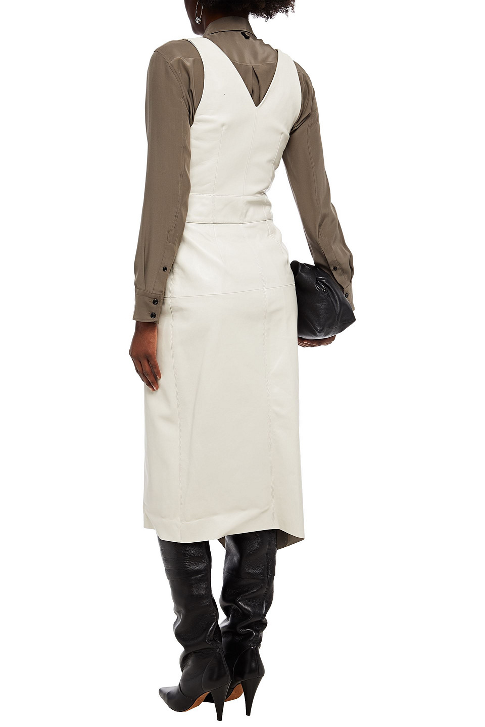 ISABEL MARANT FANELIA ASYMMETRIC LEATHER MIDI WRAP DRESS