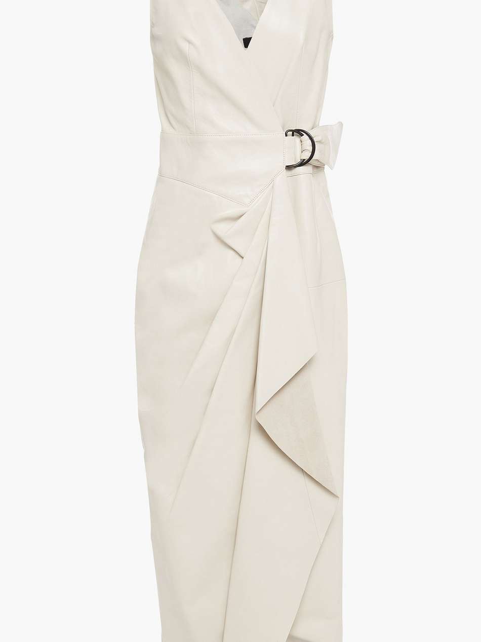 fanelia asymmetric leather midi wrap dress