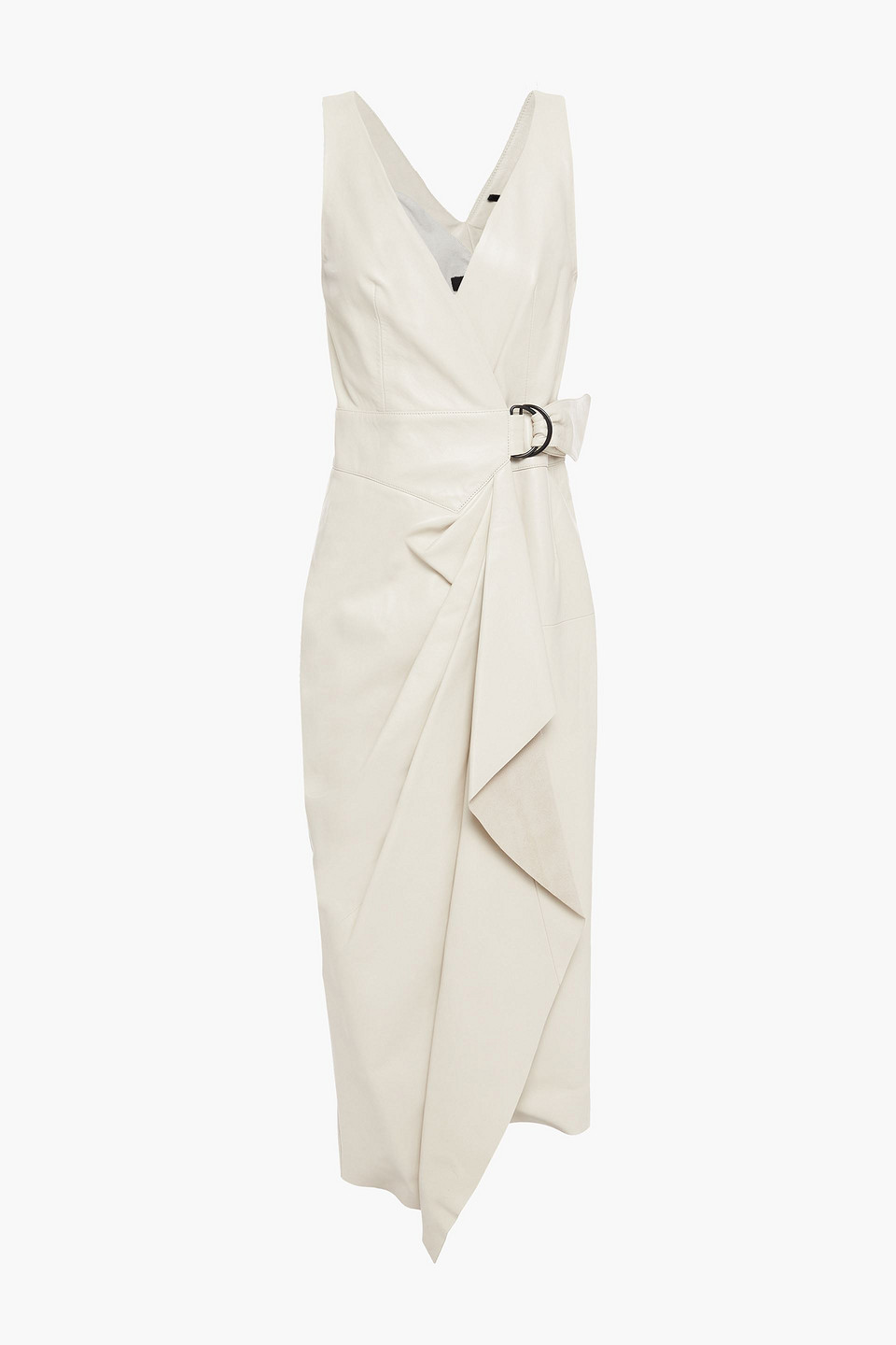 Isabel Marant Fanelia Asymmetric Leather Midi Wrap Dress In Light Gray