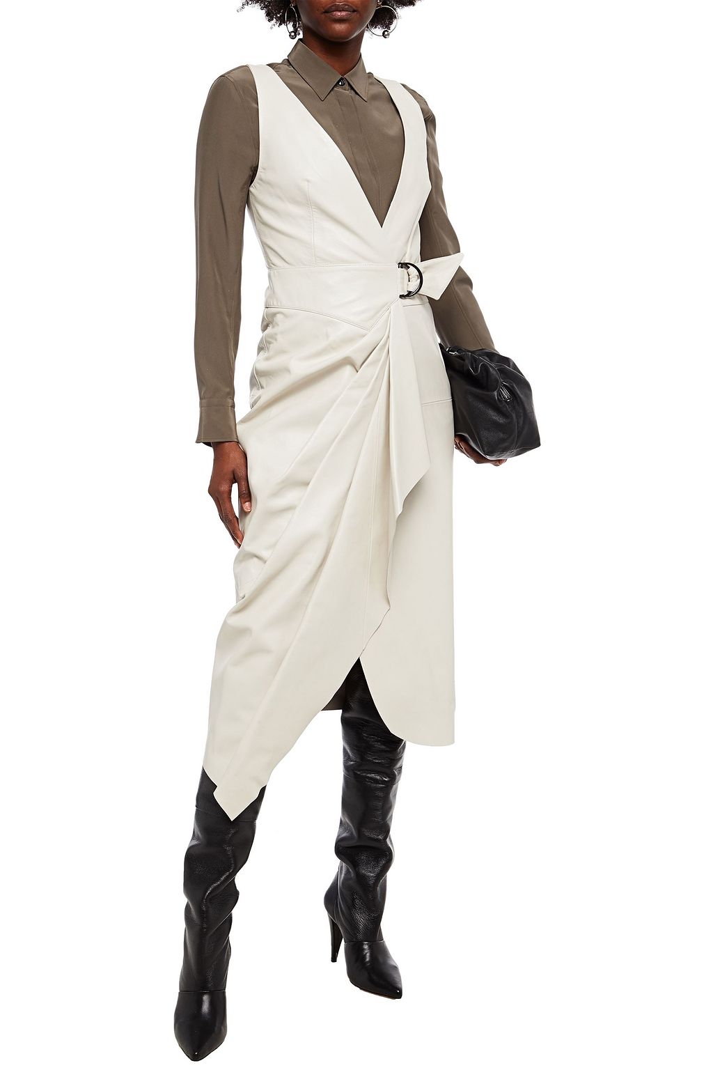 ISABEL MARANT Fanelia asymmetric leather midi wrap dress
