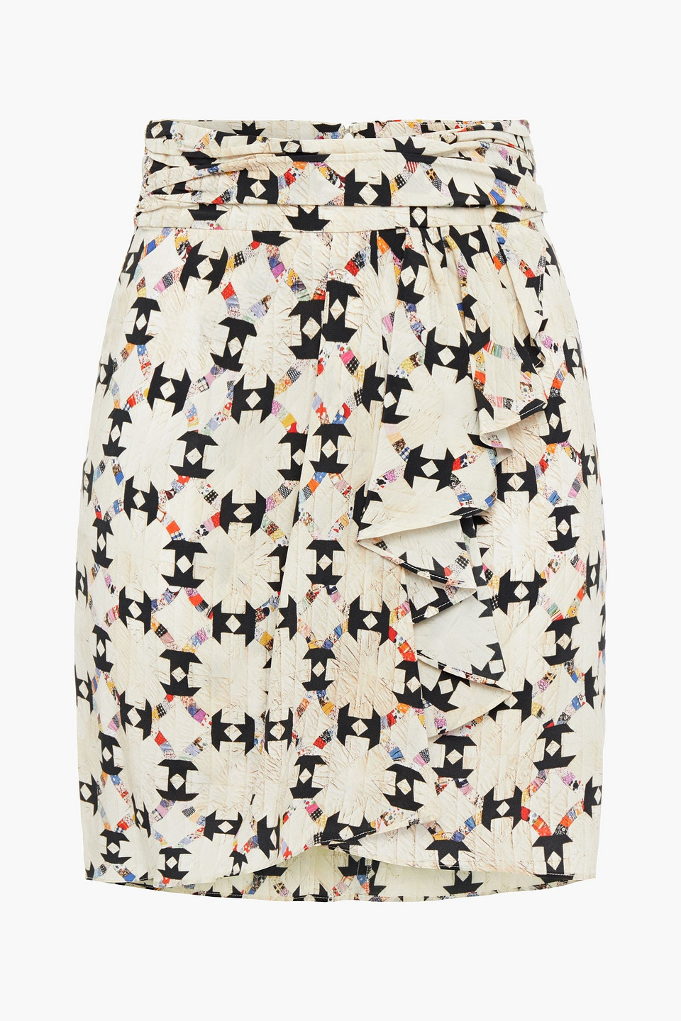 Isabel Marant Wrap-effect Draped Printed Silk-blend Crepe De Chine Mini Skirt In Sand
