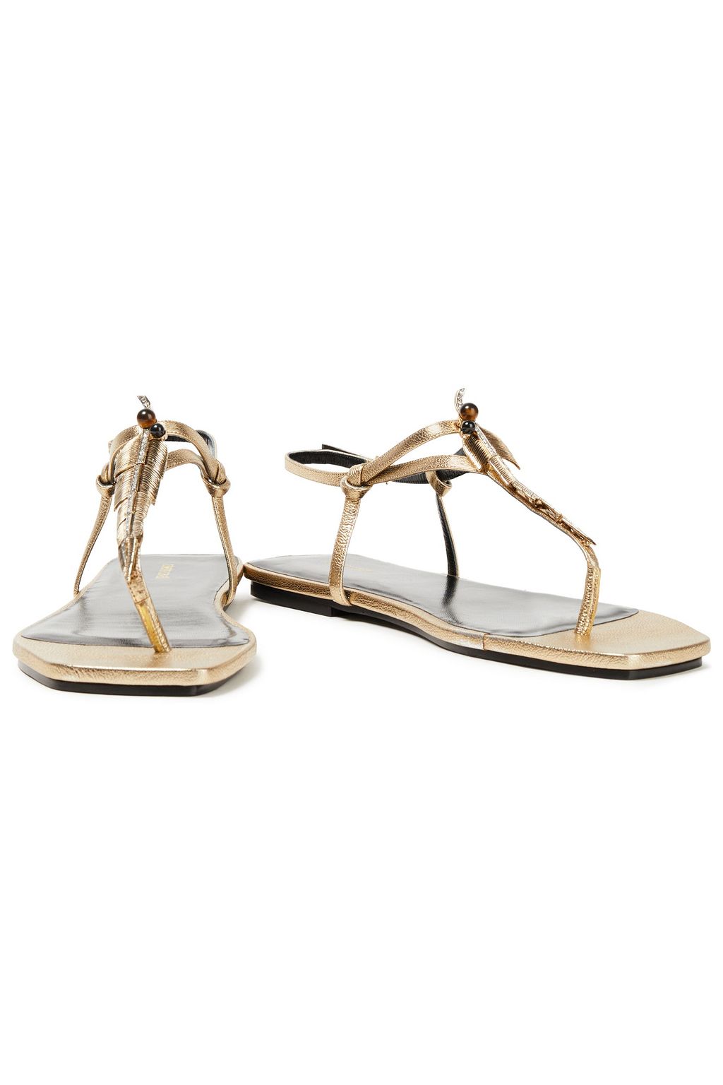 ROBERTO CAVALLI Embellished metallic leather sandals