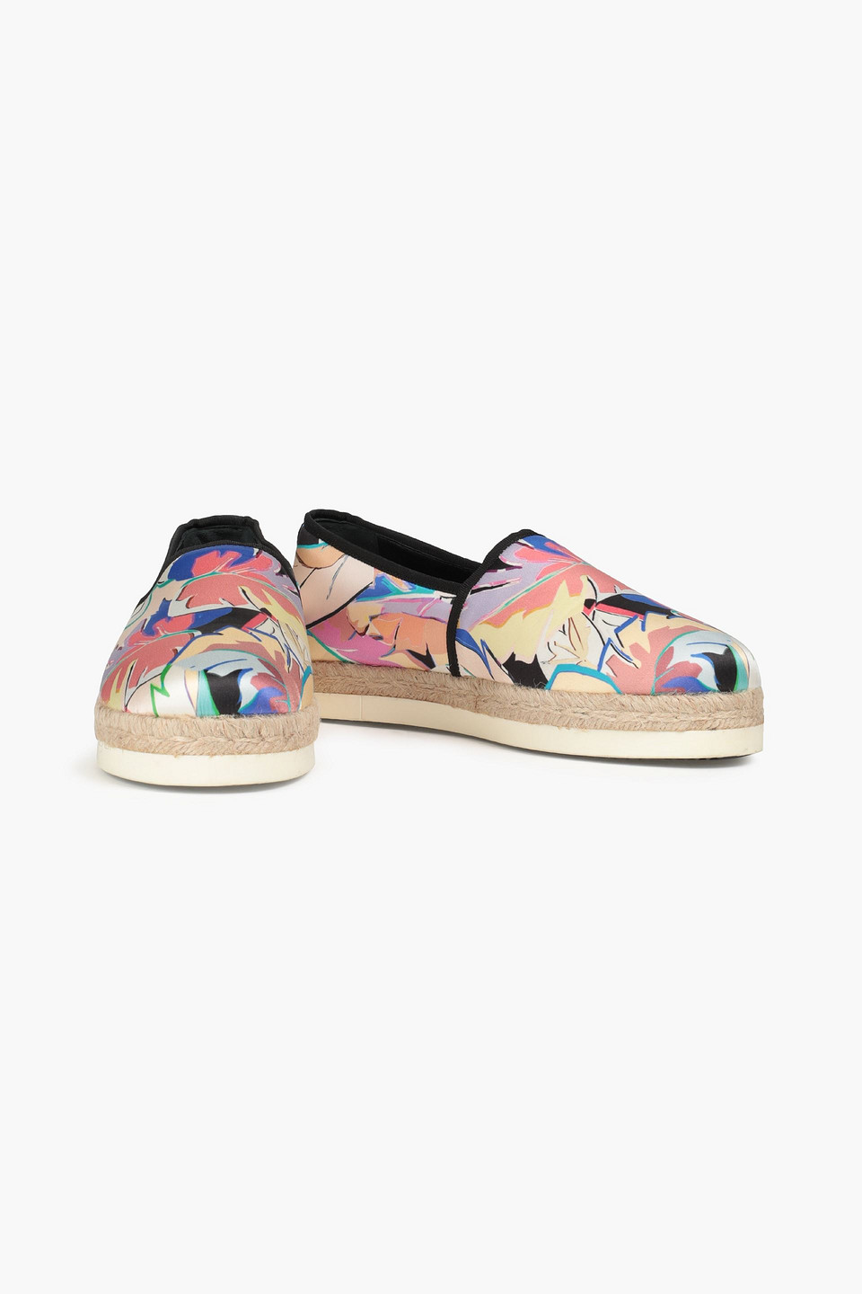 Roberto Cavalli Leather-trimmed Printed Satin Espadrilles In Multi