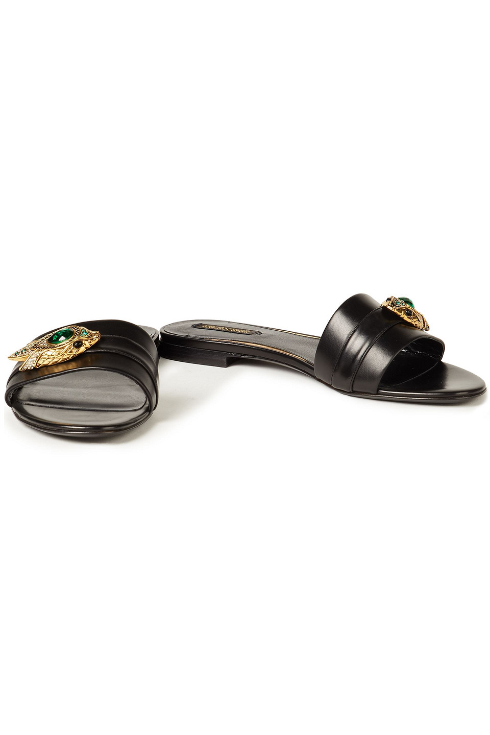 Roberto Cavalli Embellished Leather Slides In Black