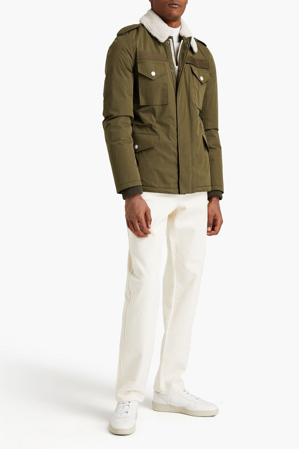 Yves Salomon Army By  Man Shearling-lined Cotton-blend Gabardine Field Jacket In Green