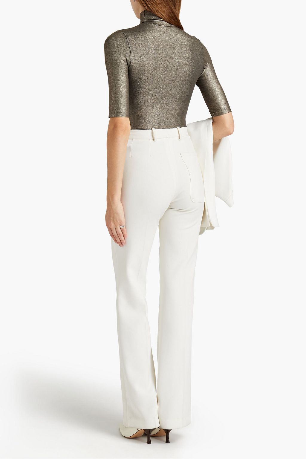 MAJESTIC FILATURES Ruched metallic stretch-jersey turtleneck top