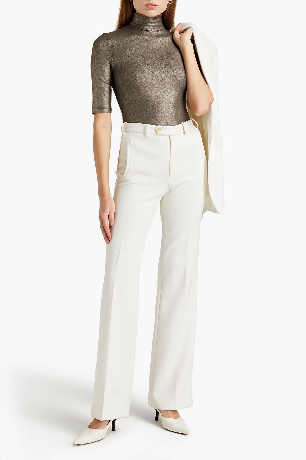 MAJESTIC FILATURES Ruched metallic stretch-jersey turtleneck top