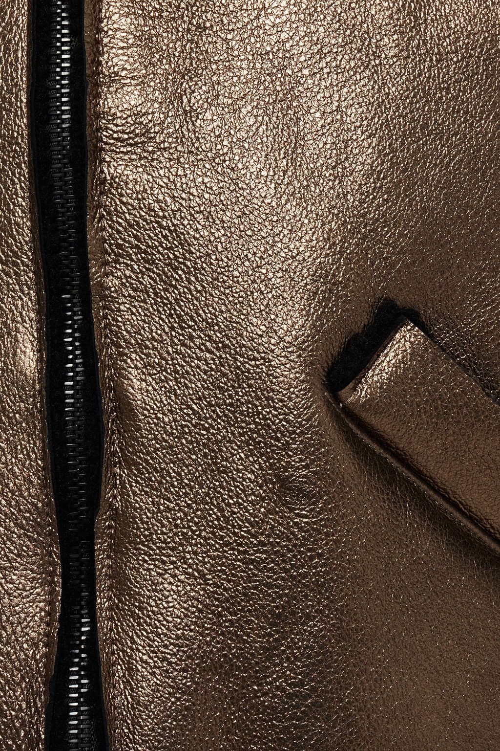 MAJESTIC FILATURES Fleece-paneled shearling-trimmed metallic textured-leather bomber jacket