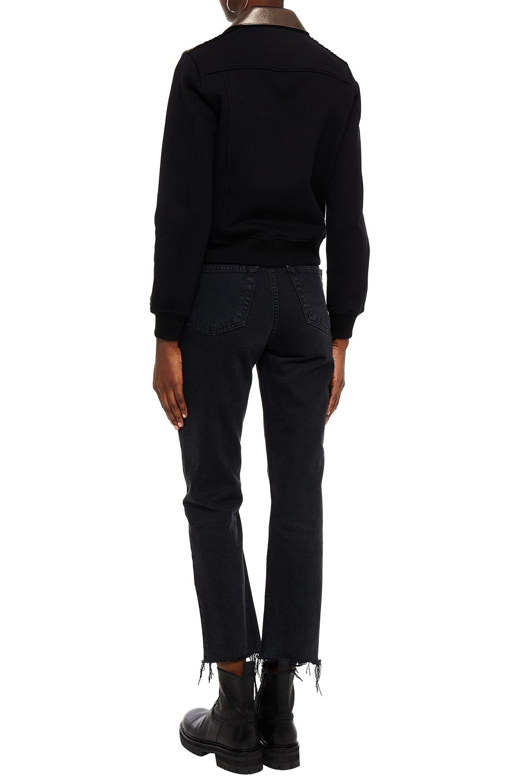 MAJESTIC FILATURES Fleece-paneled shearling-trimmed metallic textured-leather bomber jacket