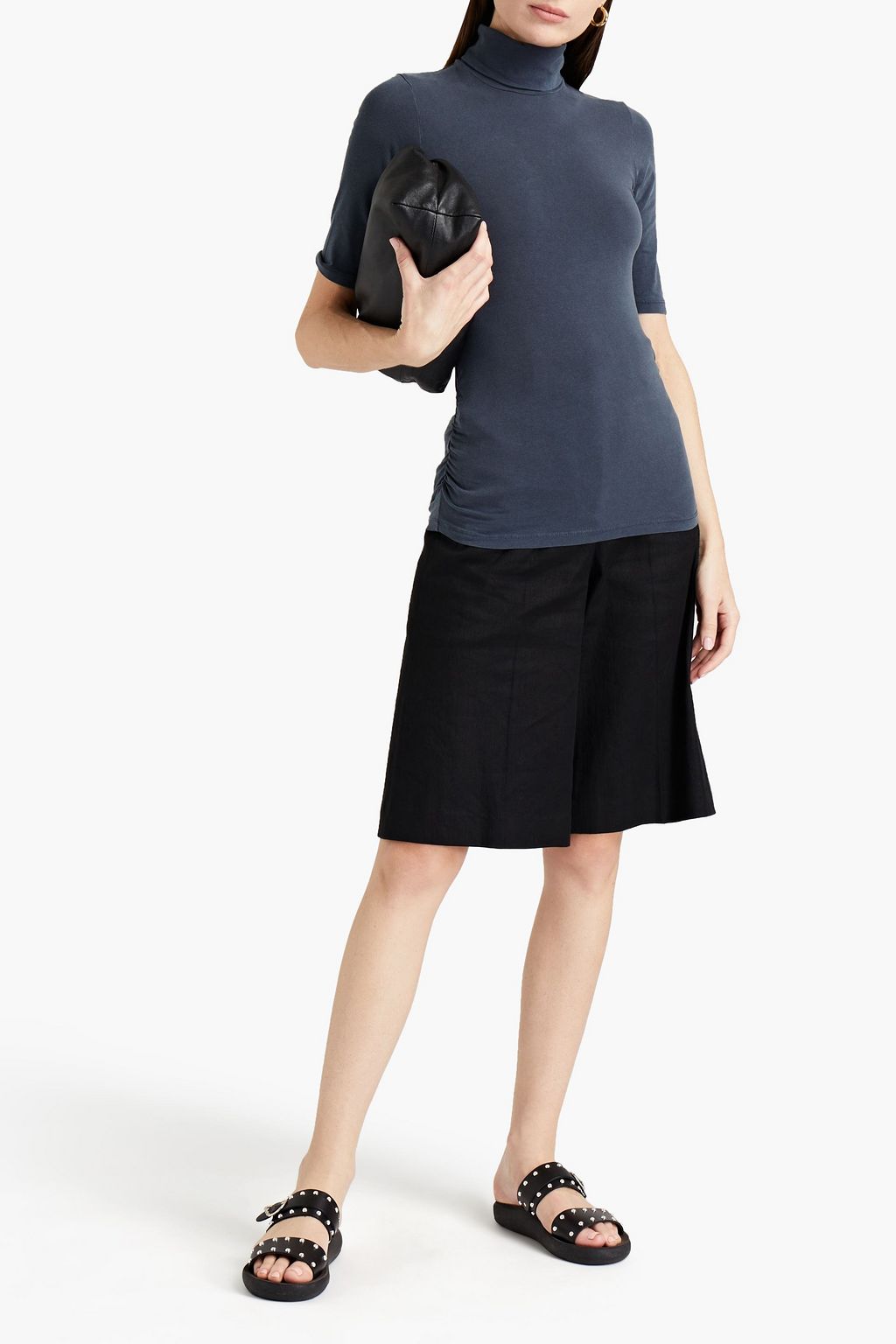 MAJESTIC FILATURES Ruched stretch-cotton jersey turtleneck top