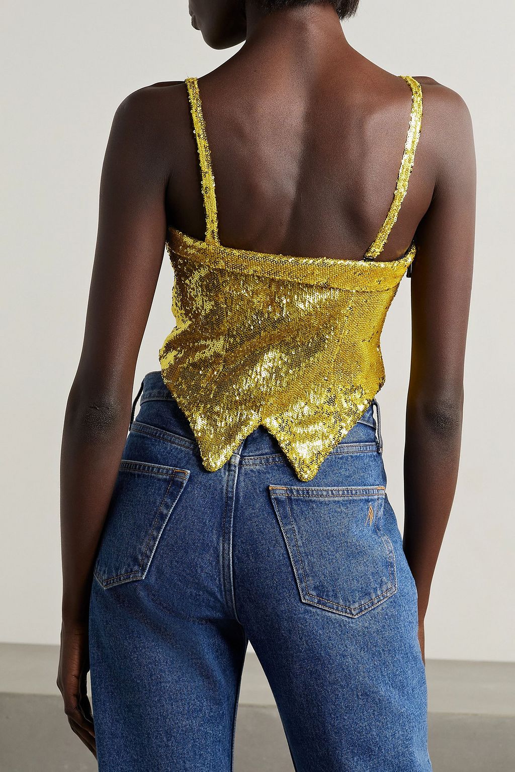 AREA Cropped sequined tulle bustier top