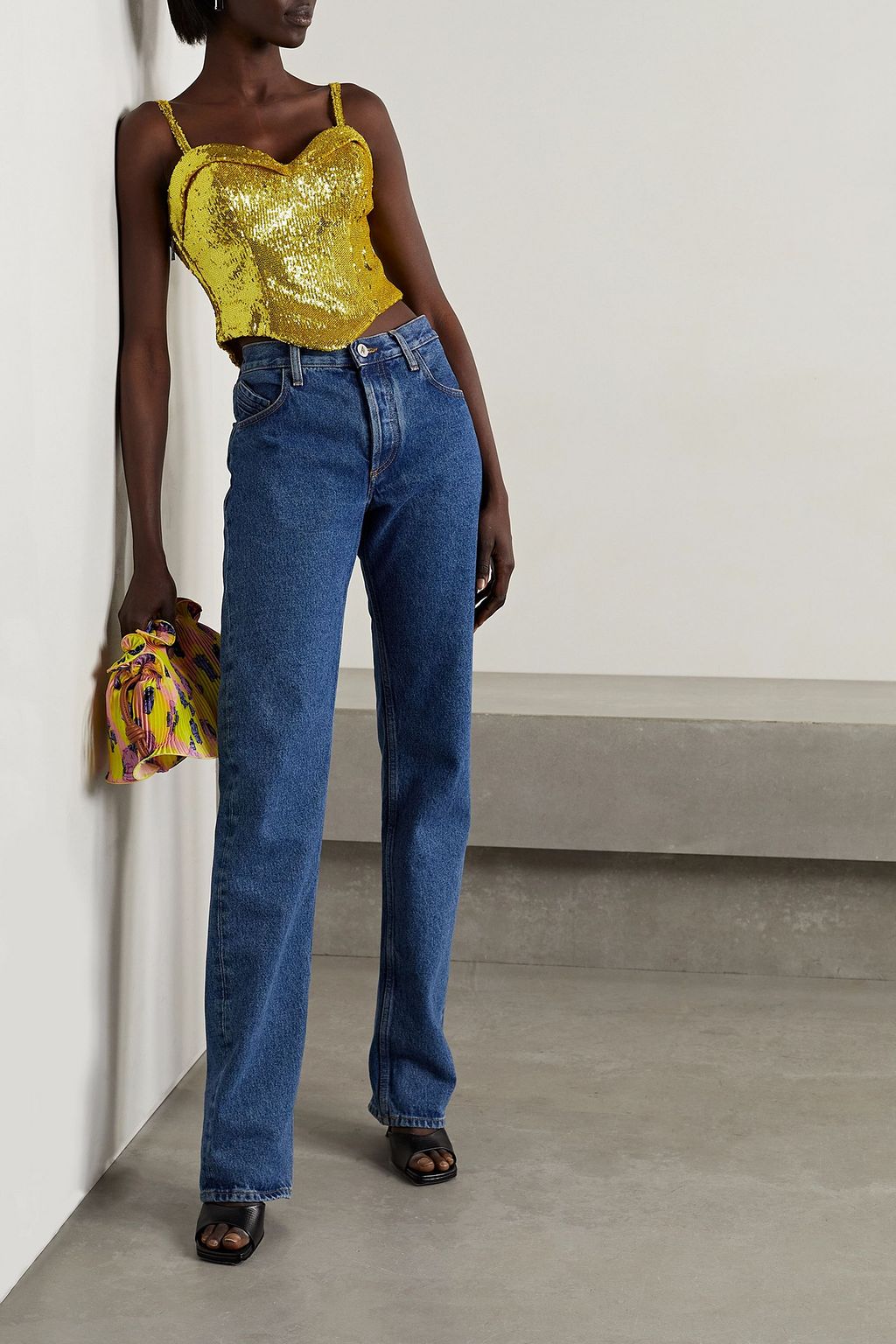 AREA Cropped sequined tulle bustier top