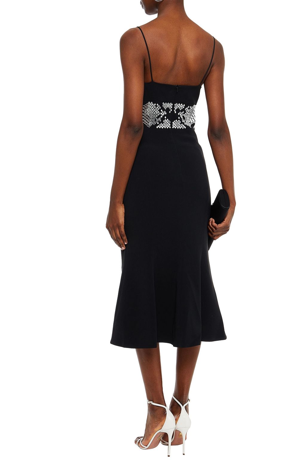 DAVID KOMA Fluted embellished crepe midi slip dress