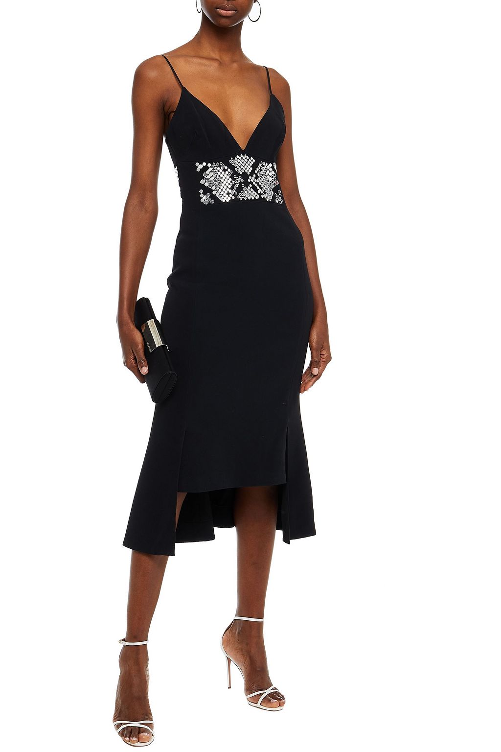 DAVID KOMA Fluted embellished crepe midi slip dress