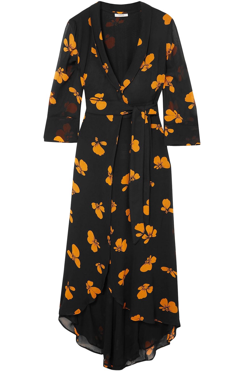 ganni orange wrap dress