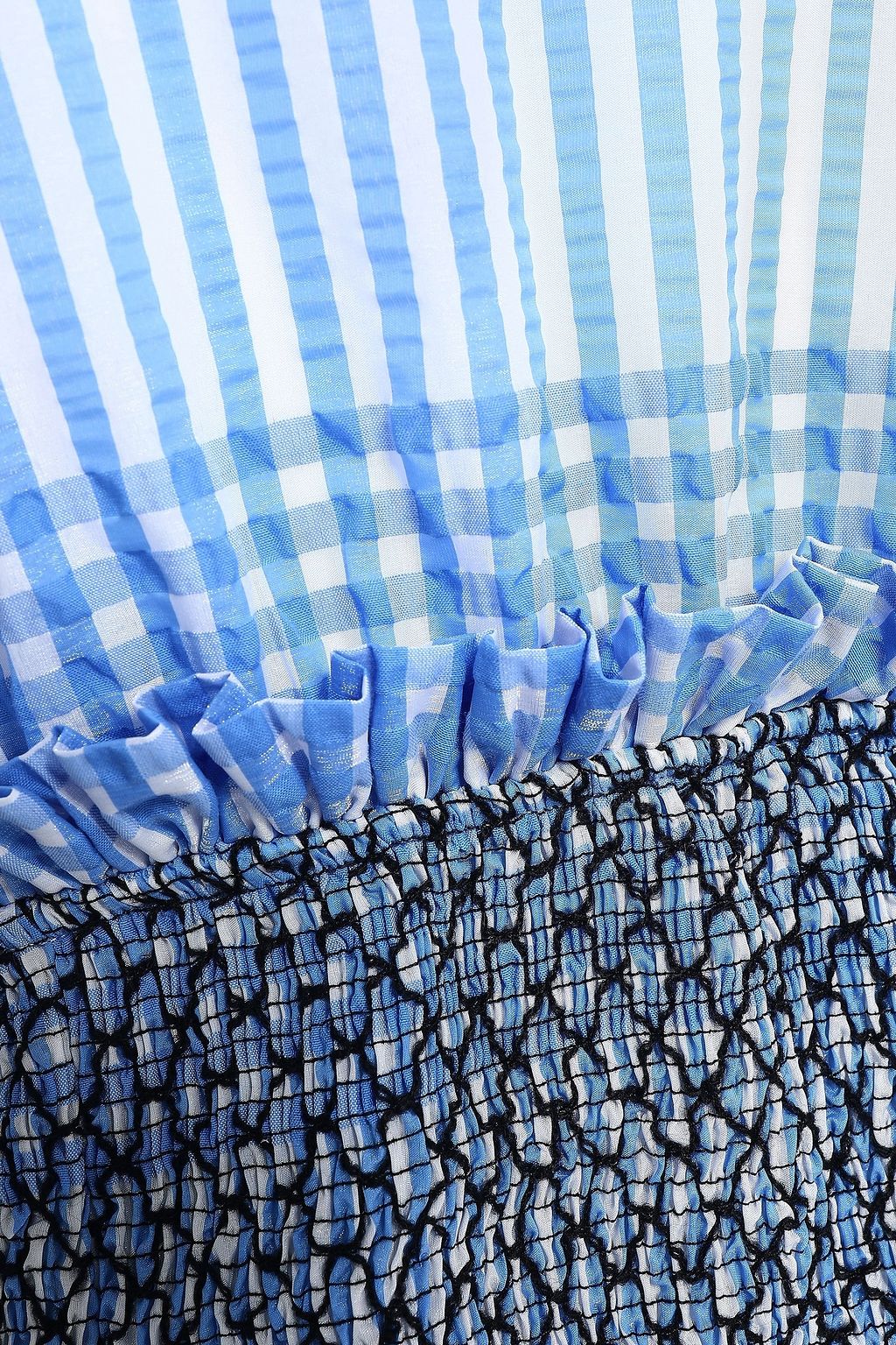 GANNI Charron smocked gingham cotton-blend seersucker mini dress