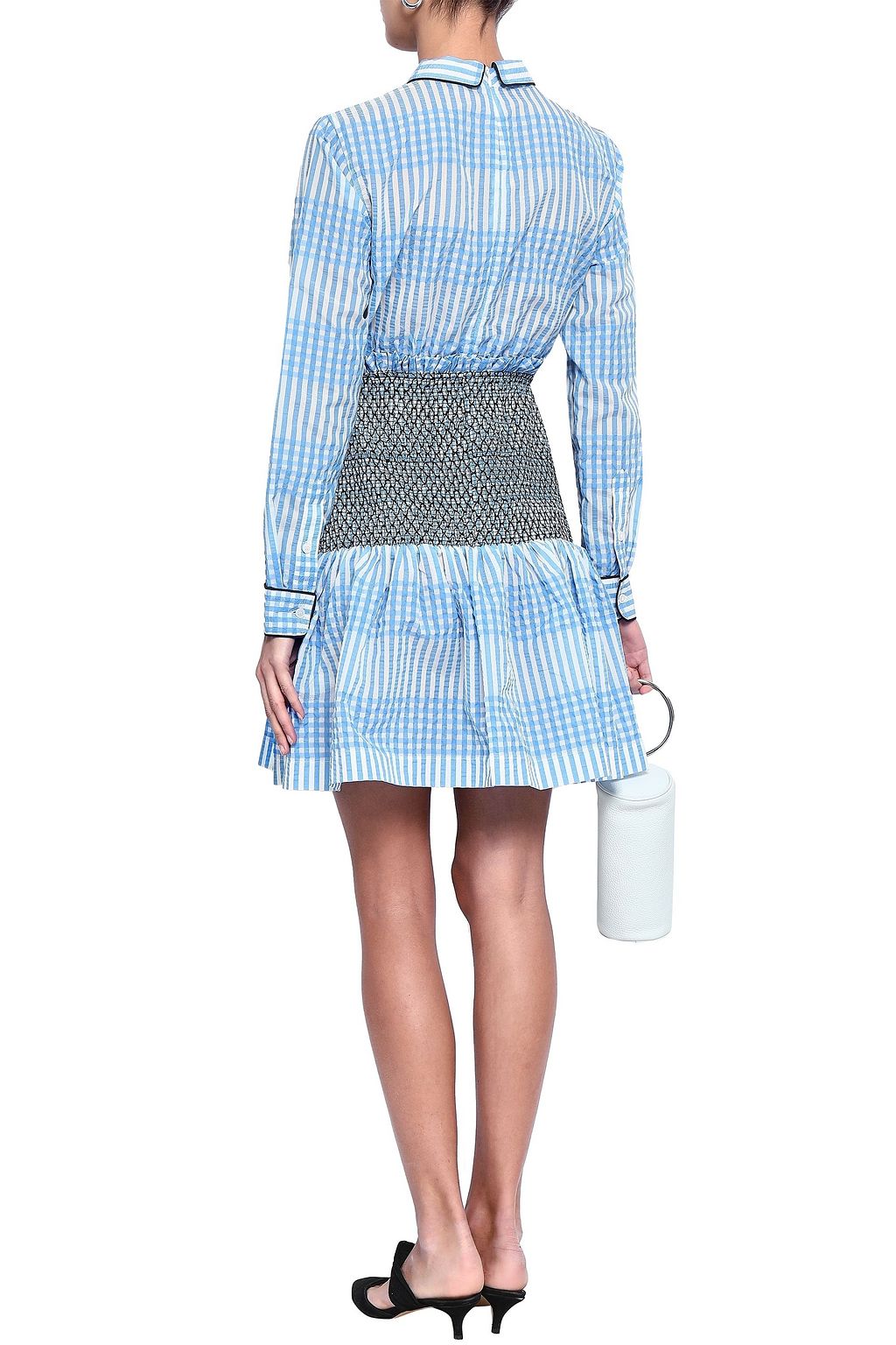 GANNI Charron smocked gingham cotton-blend seersucker mini dress