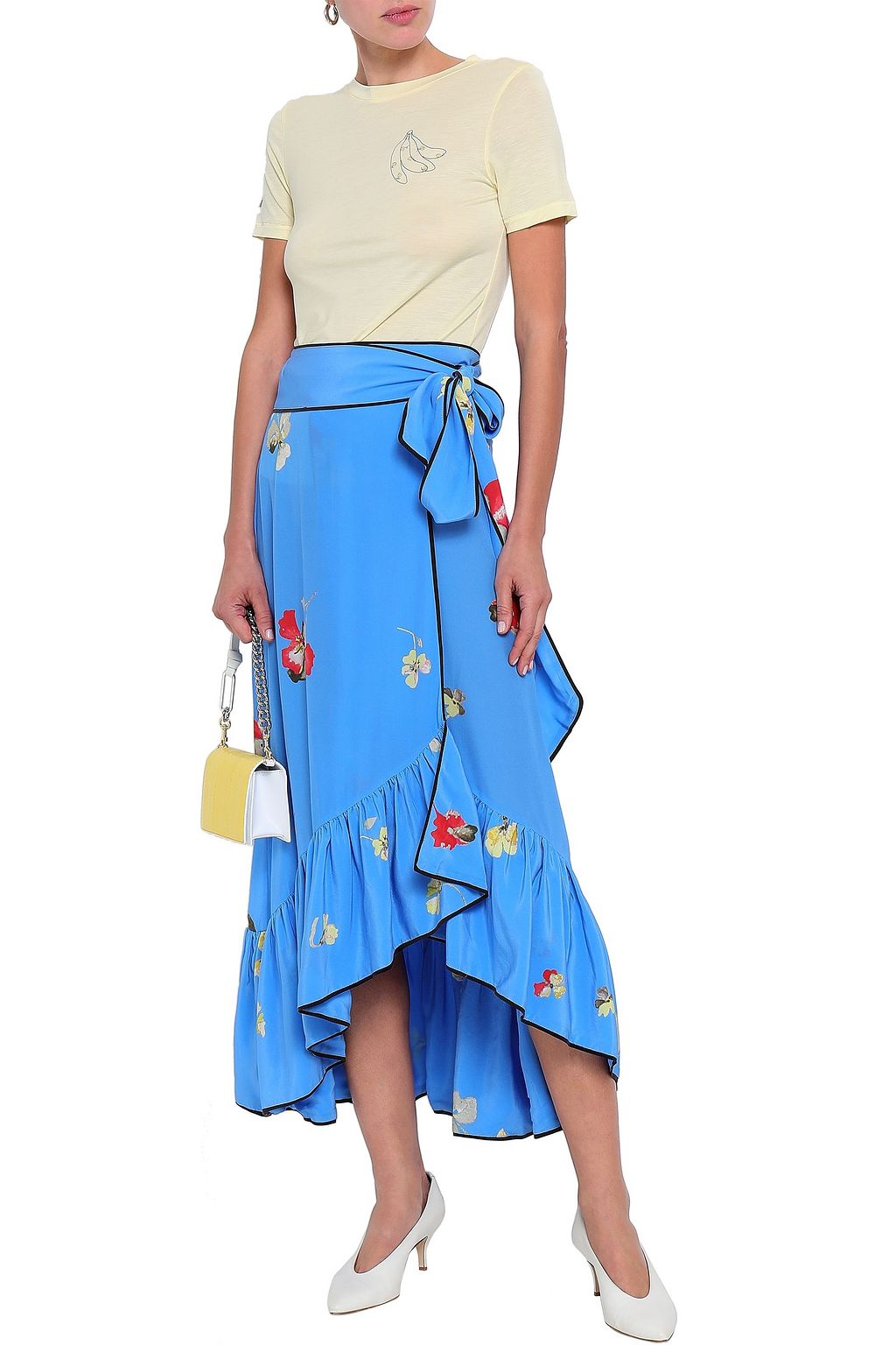 GANNI Floral-print silk crepe de chine midi wrap skirt