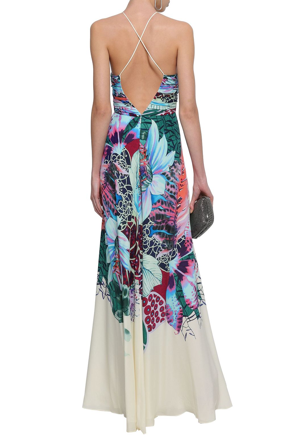 ROBERTO CAVALLI Gathered printed silk crepe de chine gown