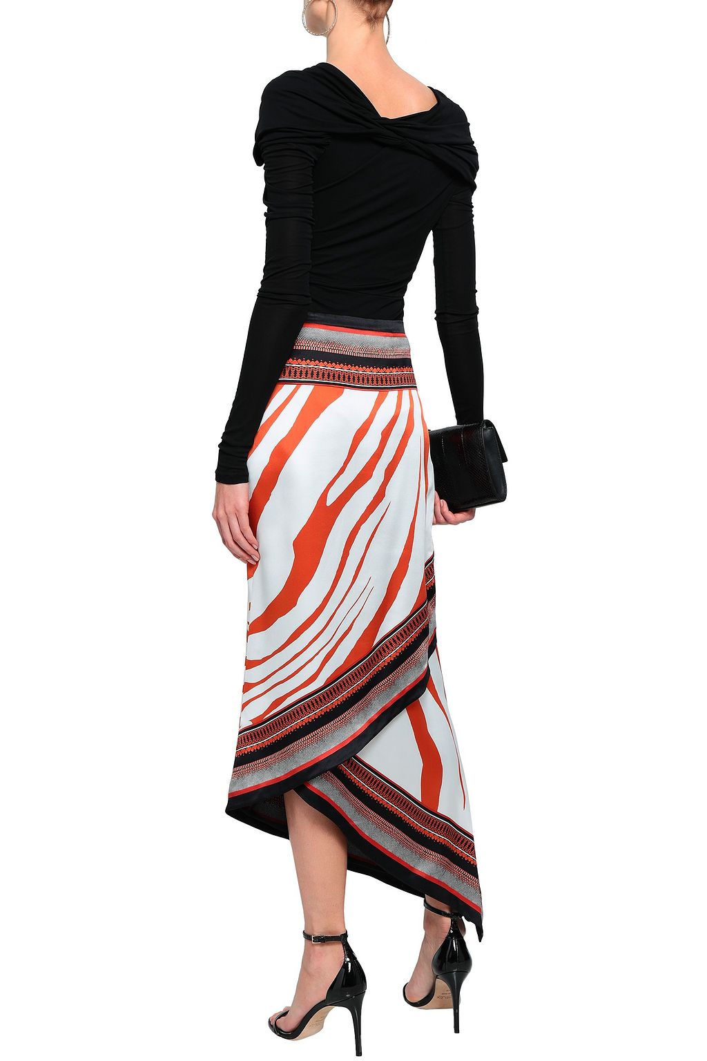 ROBERTO CAVALLI Asymmetric printed silk-satin midi skirt