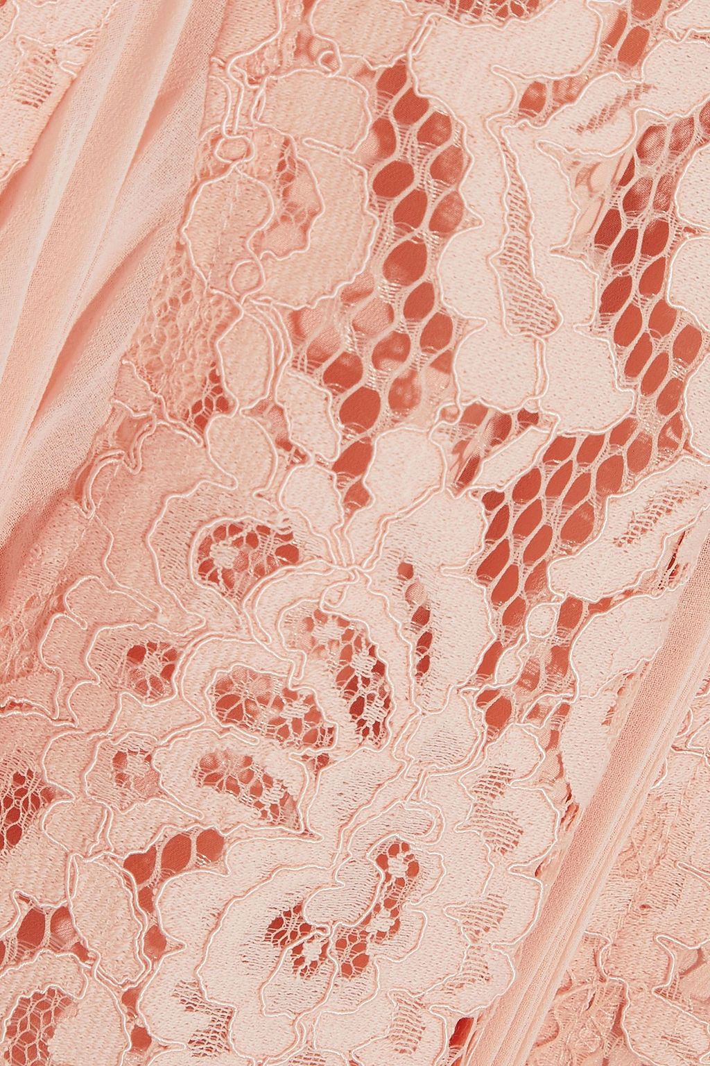 SANDRO Polina pleated crepe de chine-paneled lace midi skirt