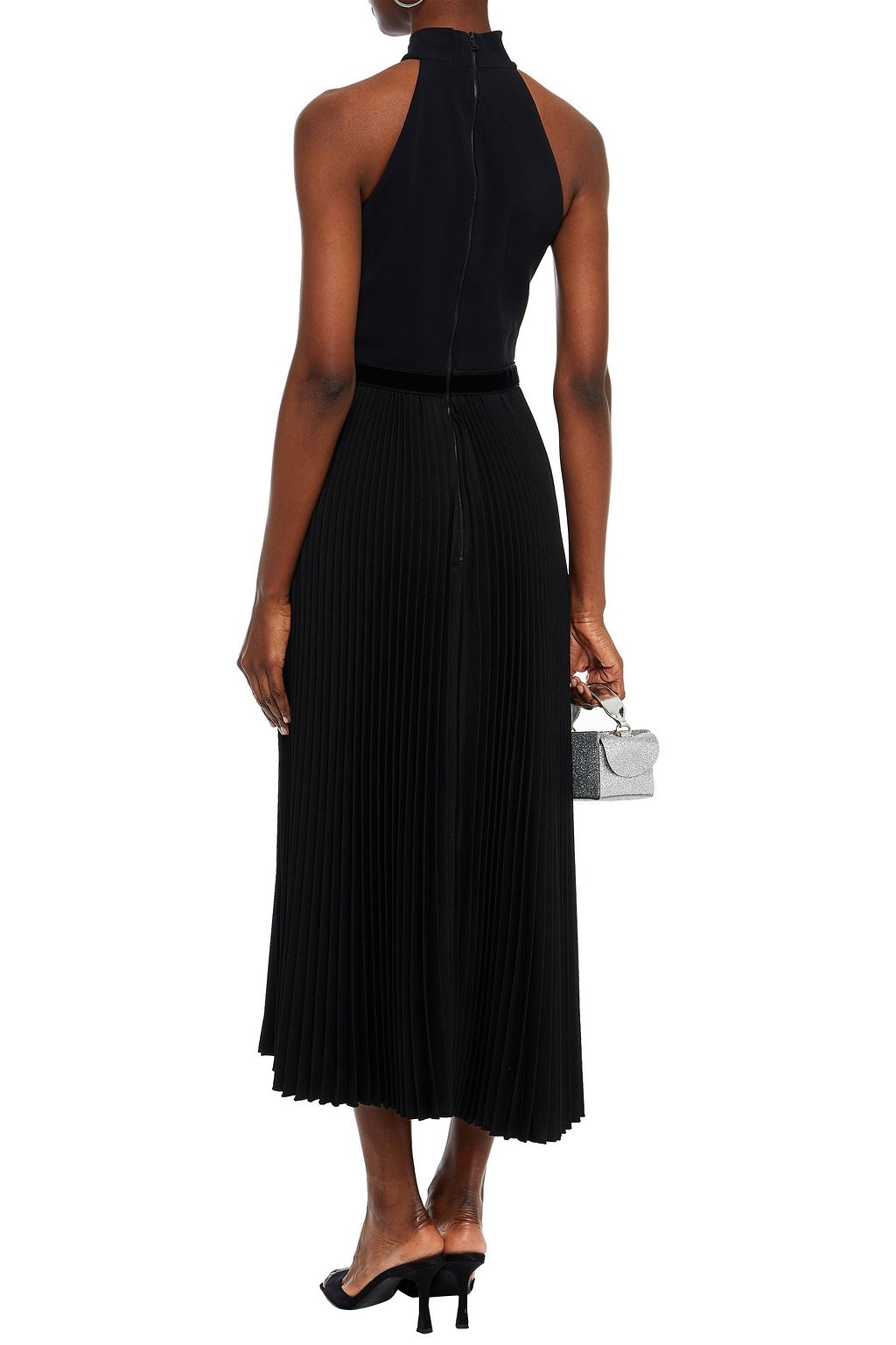 DAVID KOMA Velvet-trimmed paneled macramé lace and crepe midi dress