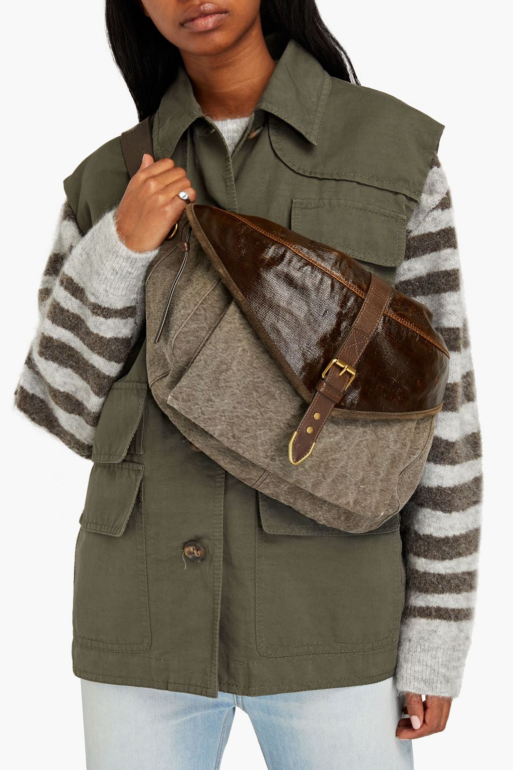 ISABEL MARANT Leather-trimmed coated canvas belt bag