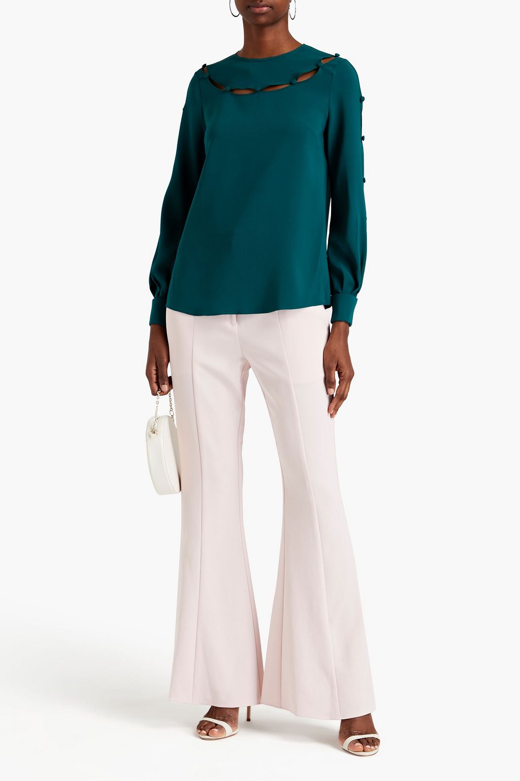 OSCAR DE LA RENTA Cutout button-embellished silk-blend crepe blouse
