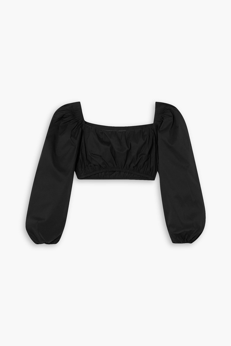 Zeynep Arcay Cropped Gathered Cotton-blend Poplin Top In Black