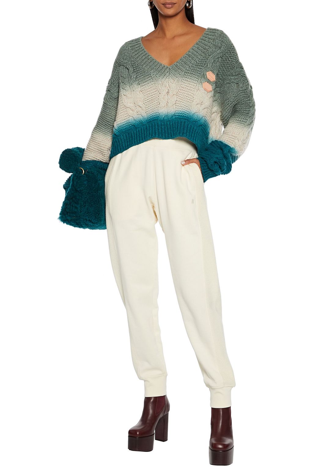 OFF-WHITE™ Cropped dégradé cable-knit wool and cashmere-blend sweater