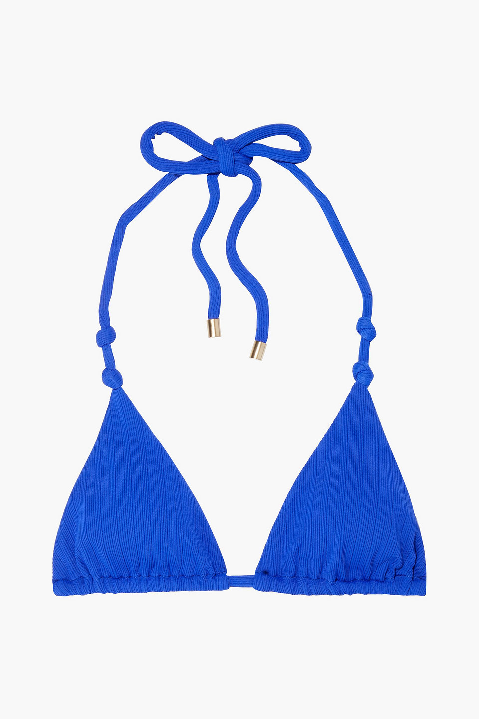 Knot ribbed triangle bikini top