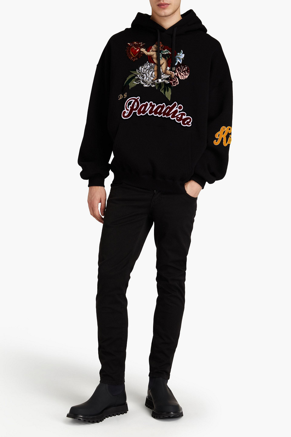 Dolce & Gabbana Man Appliqued Cotton-blend Fleece Hoodie In Multi