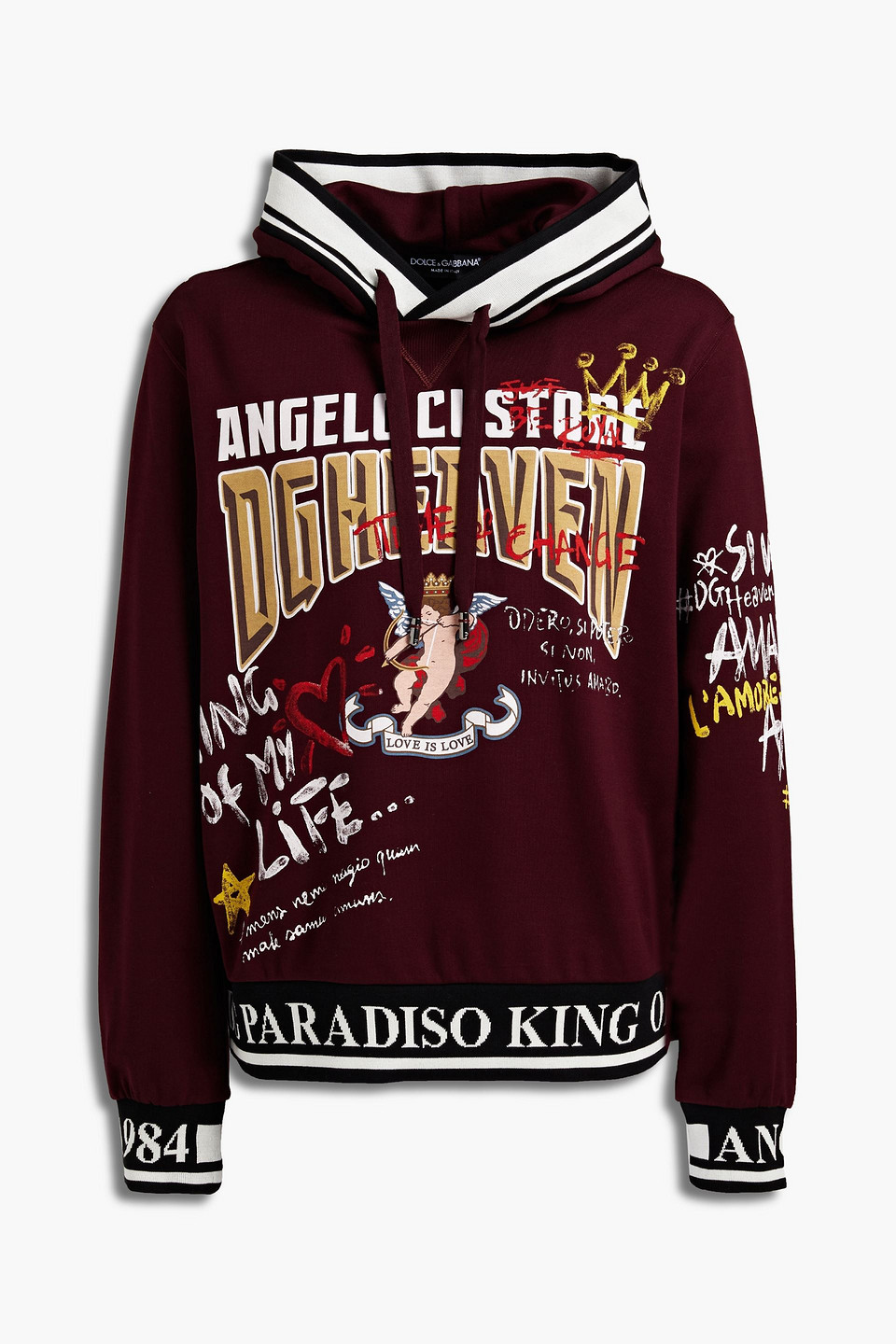 Dolce & Gabbana Printed French Cotton-blend Terry Hoodie In Burgundy