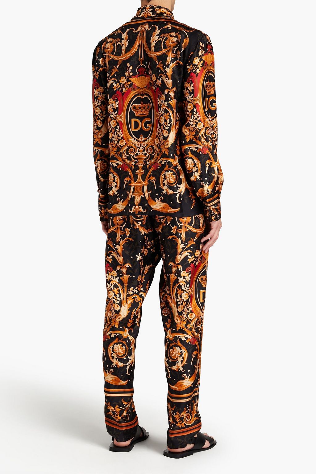 DOLCE&GABBANA Tapered printed silk-twill drawstring pants