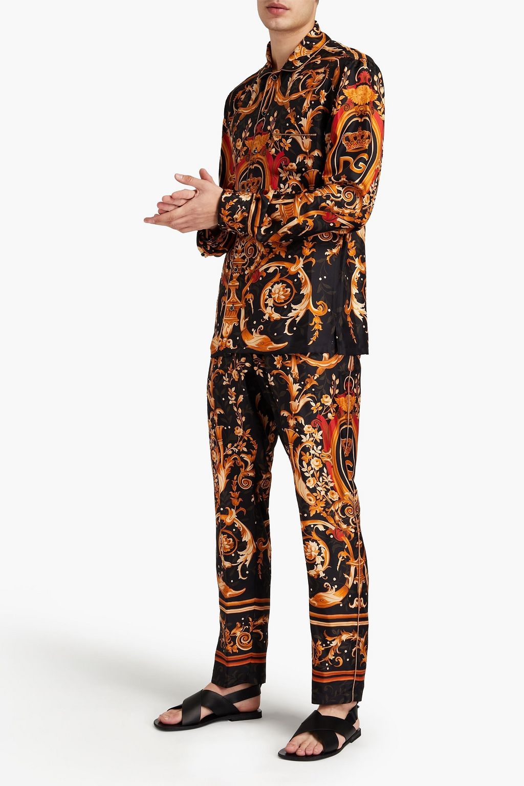 DOLCE&GABBANA Tapered printed silk-twill drawstring pants